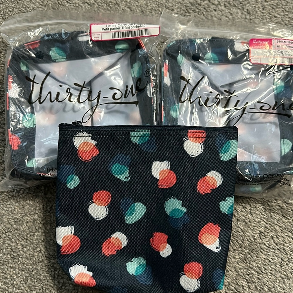 Thirty-One Snack & Go Pouch Littles Carry-All Caddy painted dot trio set